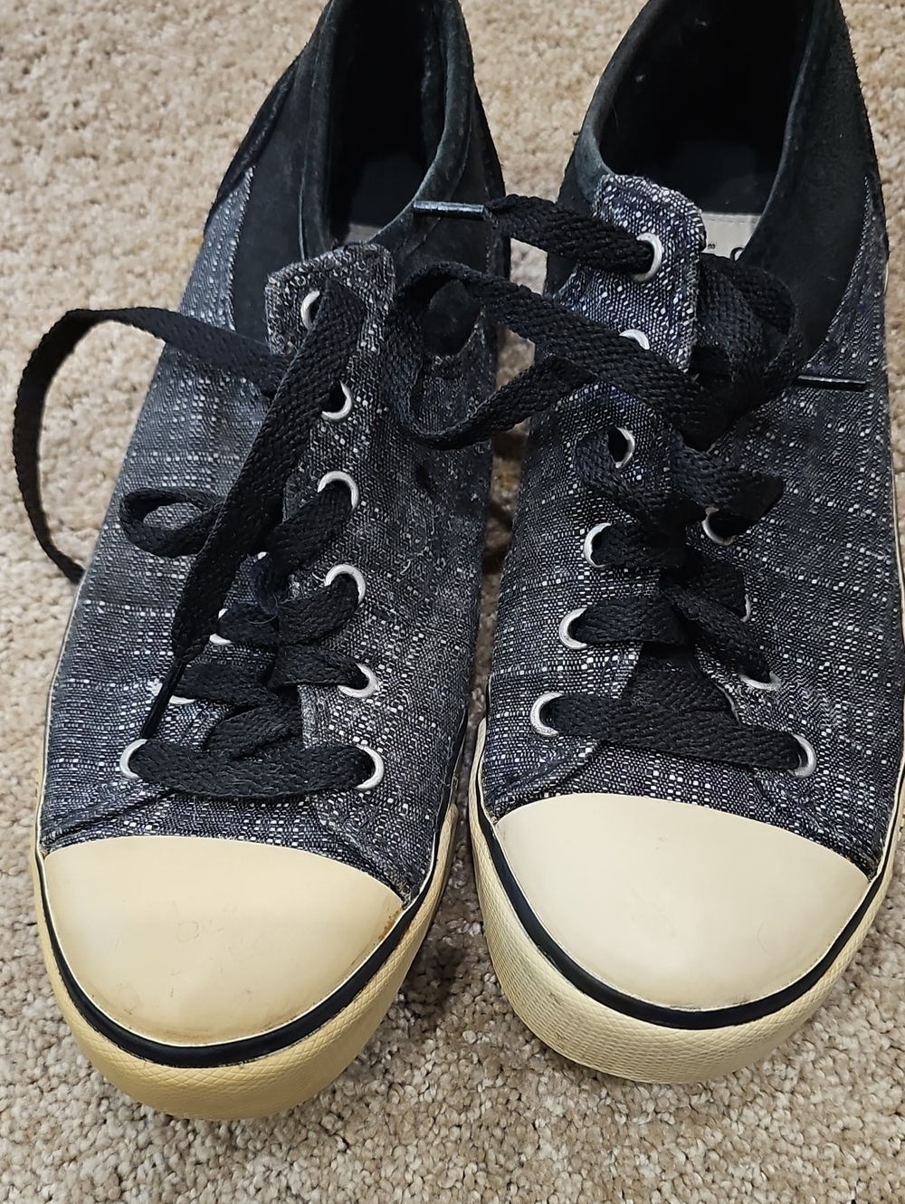 UGG Black Denim Low-Top Lace-Up Sneakers with Cream Toe Cap